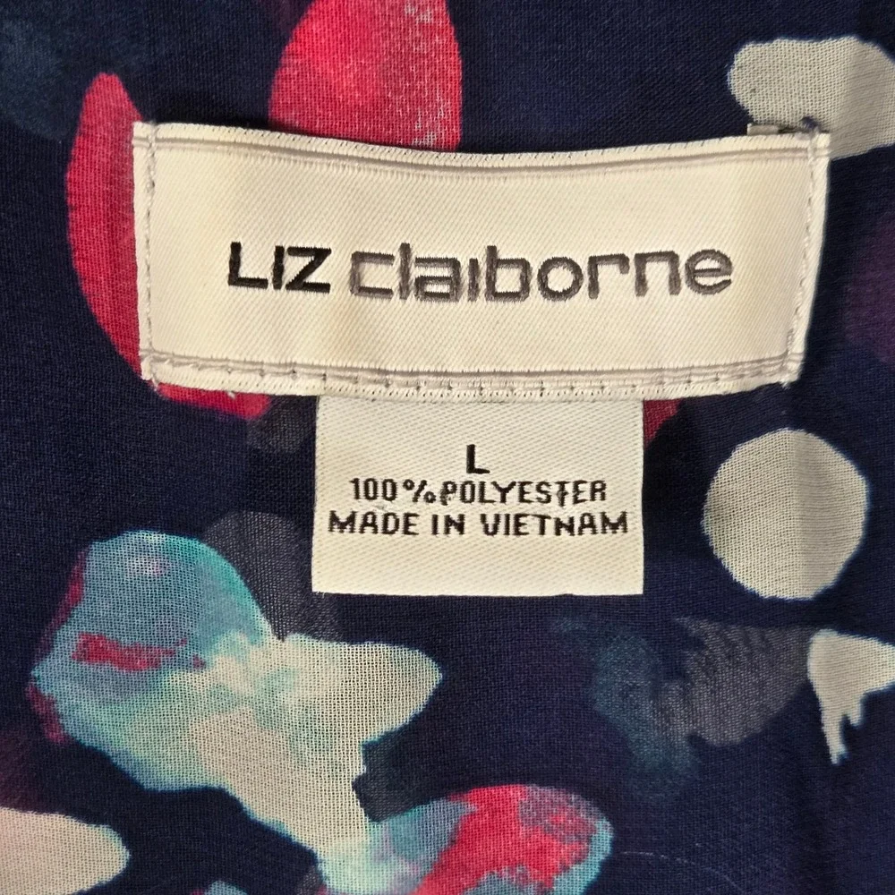 Liz Claiborne Womens Large Navy Blue Multi Color Abstract Sleeveless 2 Piece Set